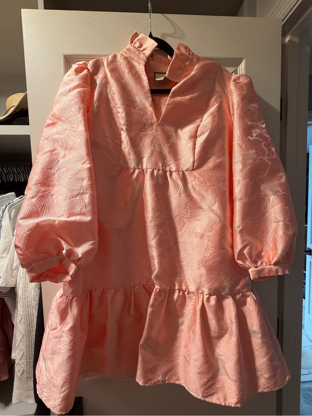 Tuckernuck Peach Textured Puff-Sleeve Dress